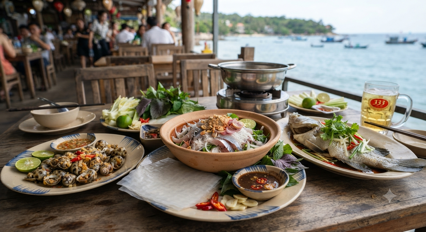 Hải sản Phú Quốc tươi sống và món ăn ba món