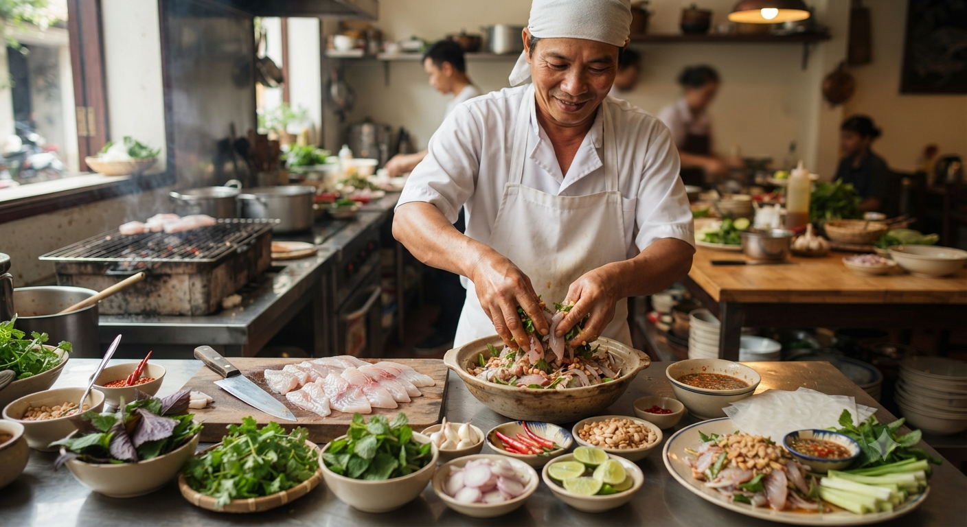 Quy trình chế biến gỏi cá chẽm chuẩn vị tại Gỏi Cá Anh Khôi